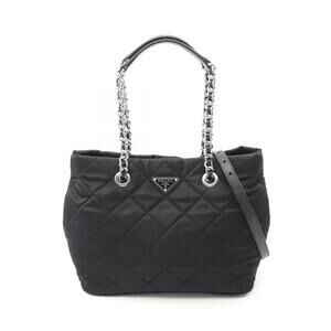 PRADA TESSUTO IMPUNTU Tote Bag Nylon Saffiano Leather Black